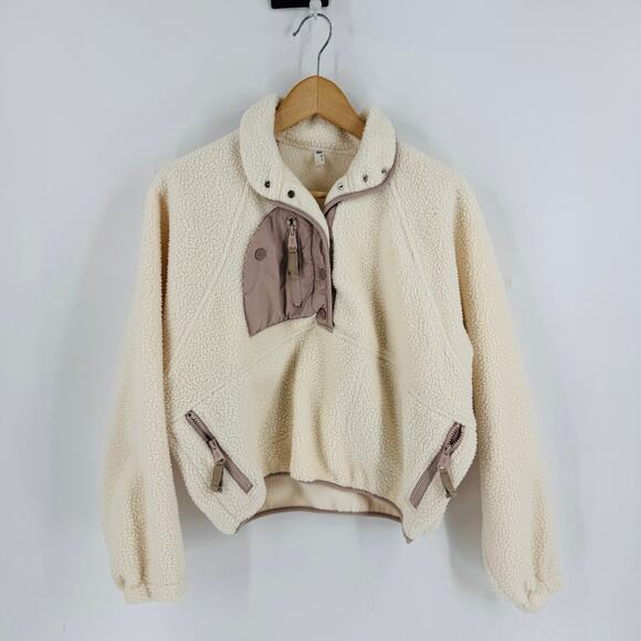 FP Movement Free People Sherpa Fleece Pullover Cream Beige Quarter Zip Size XS - Picture 7 of 7